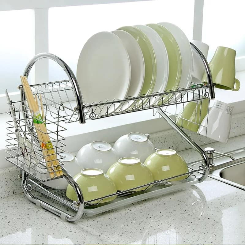 2 Layer Dish Drainer Kitchen Rack