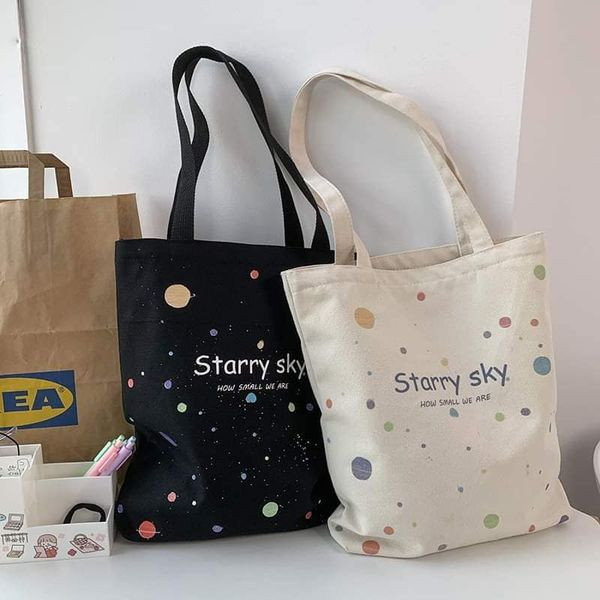 Women's Bag Starry Sky Print Canvas Tote Bag